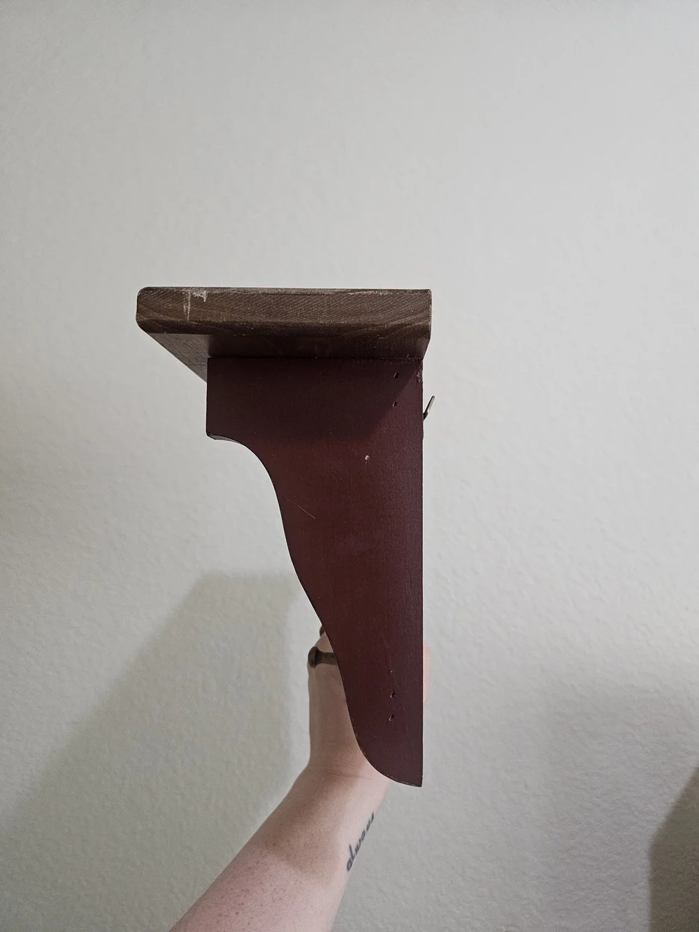 Two-Tone Brown Wall Shelf with Three Hooks - Unbranded